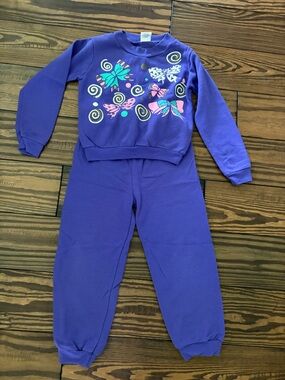 Purple Girls' Sweatsuit with Colorful Bow Graphic Vintage Andover Togs